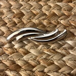 Vintage Monet Silver Tone Cross Ribbon Brooch